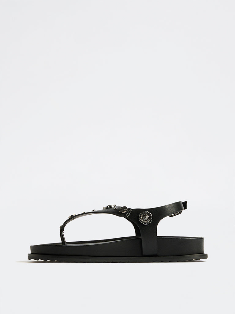 LUNA BLU Black Embellished Thong-Strap Sandals