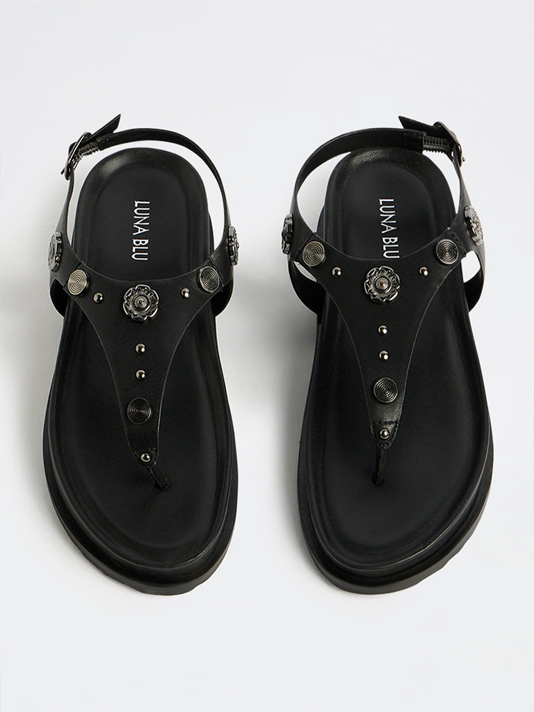 LUNA BLU Black Embellished Thong-Strap Sandals