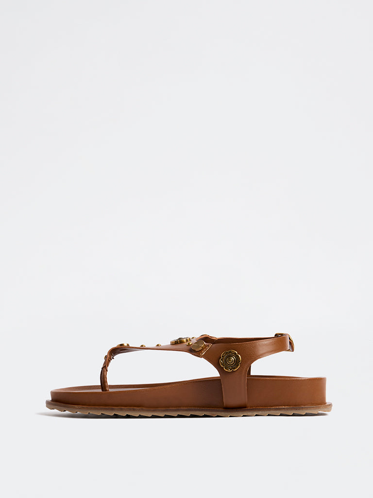 LUNA BLU Tan Embellished Thong-Strap Sandals
