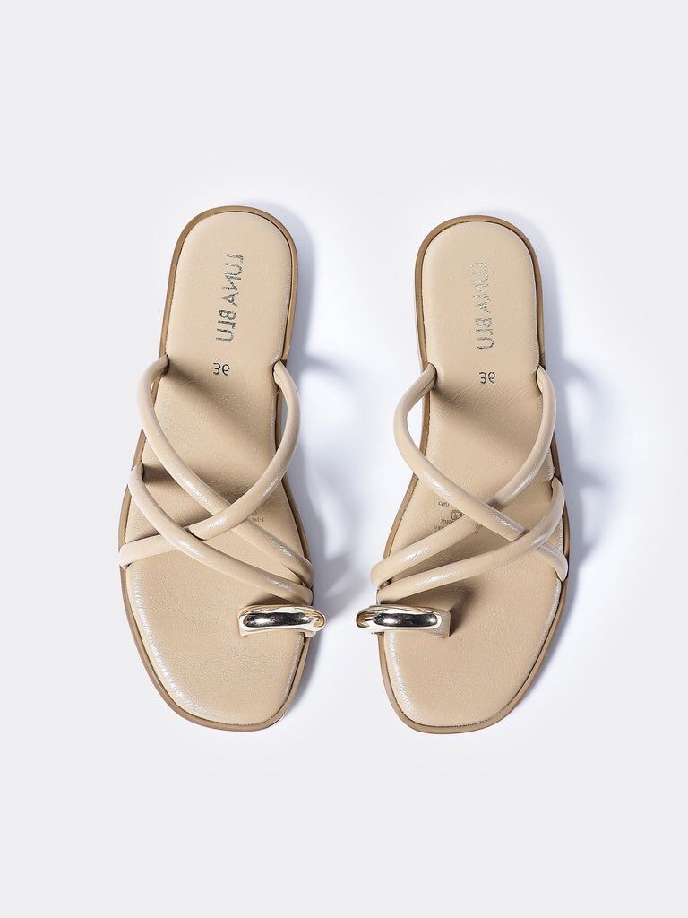 LUNA BLU Light Beige Toe Ring Flat Sandals