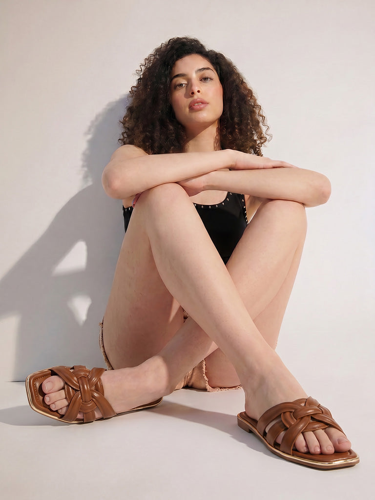 LUNA BLU Tan Slides