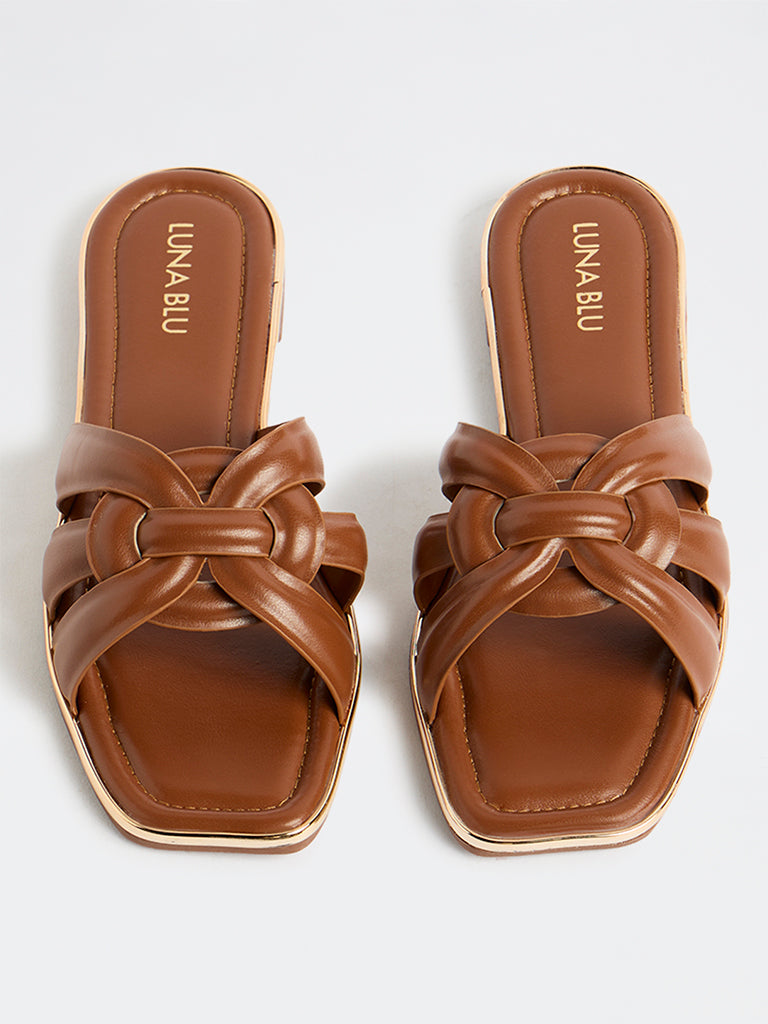 LUNA BLU Tan Slides