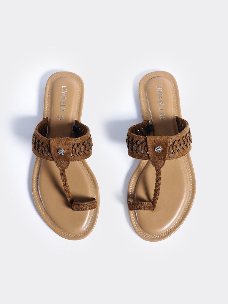 LUNA BLU Tan Braided Kolhapuri Sandals