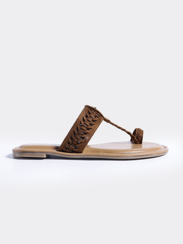 LUNA BLU Tan Braided Kolhapuri Sandals
