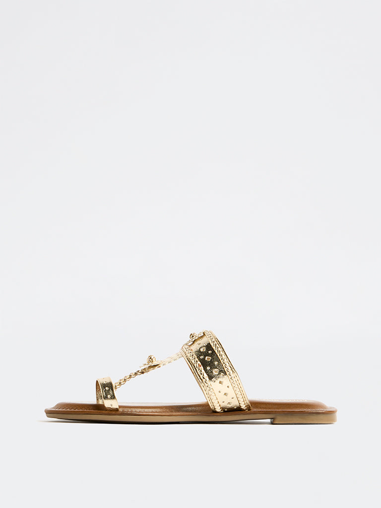 LUNA BLU Gold Kolhapuri Sandals