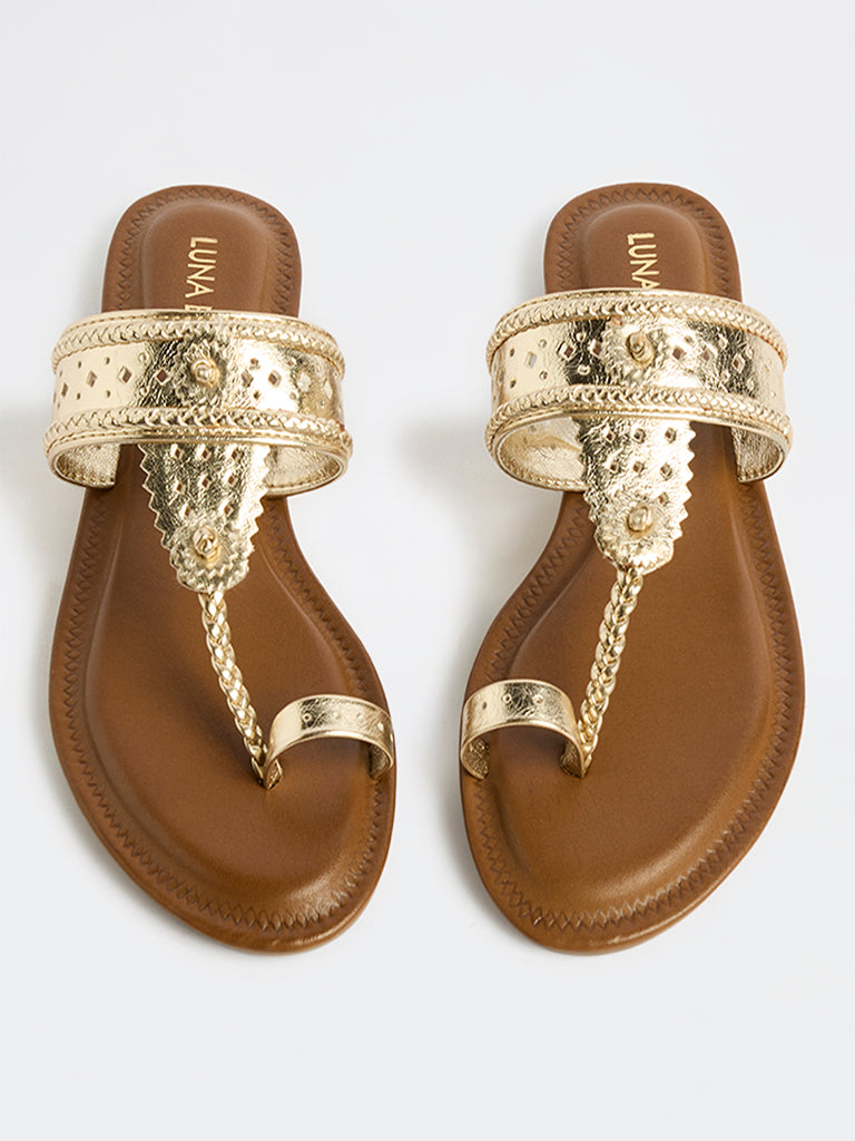 LUNA BLU Gold Kolhapuri Sandals