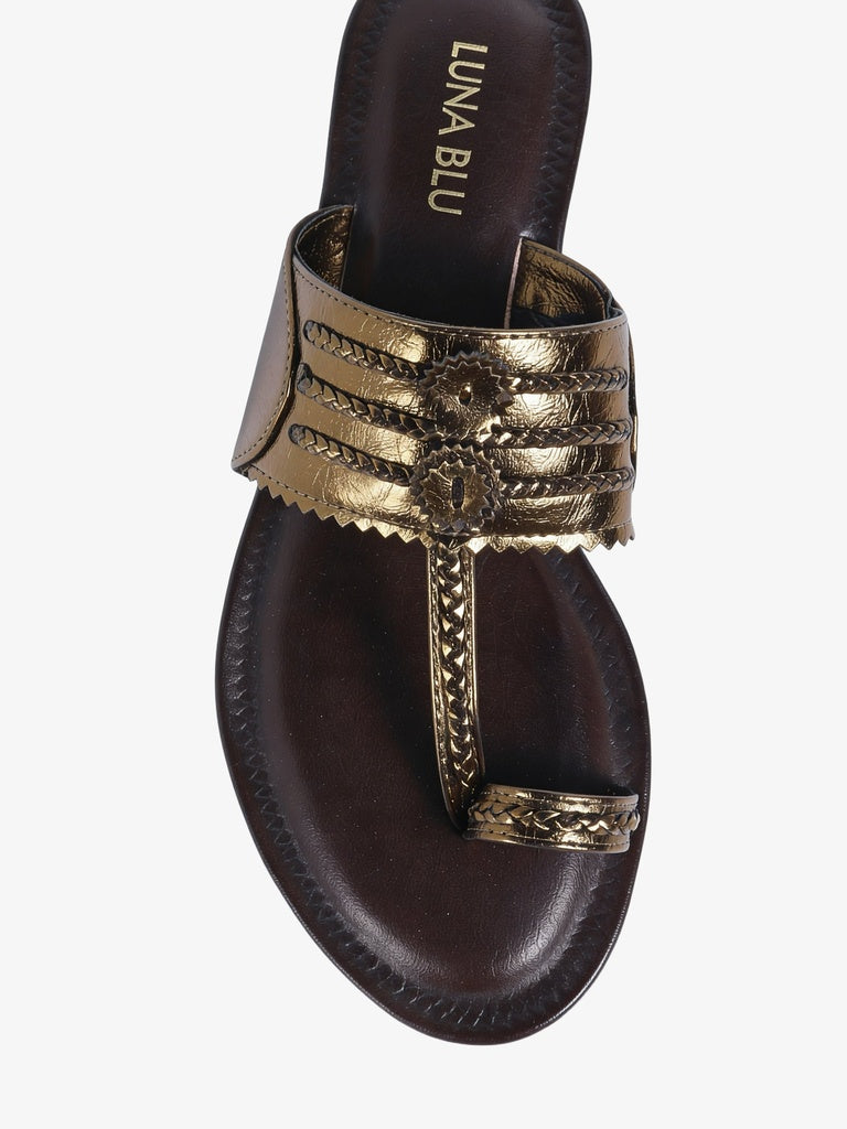 LUNA BLU Bronze Braided Strap Kolhapuri Sandals