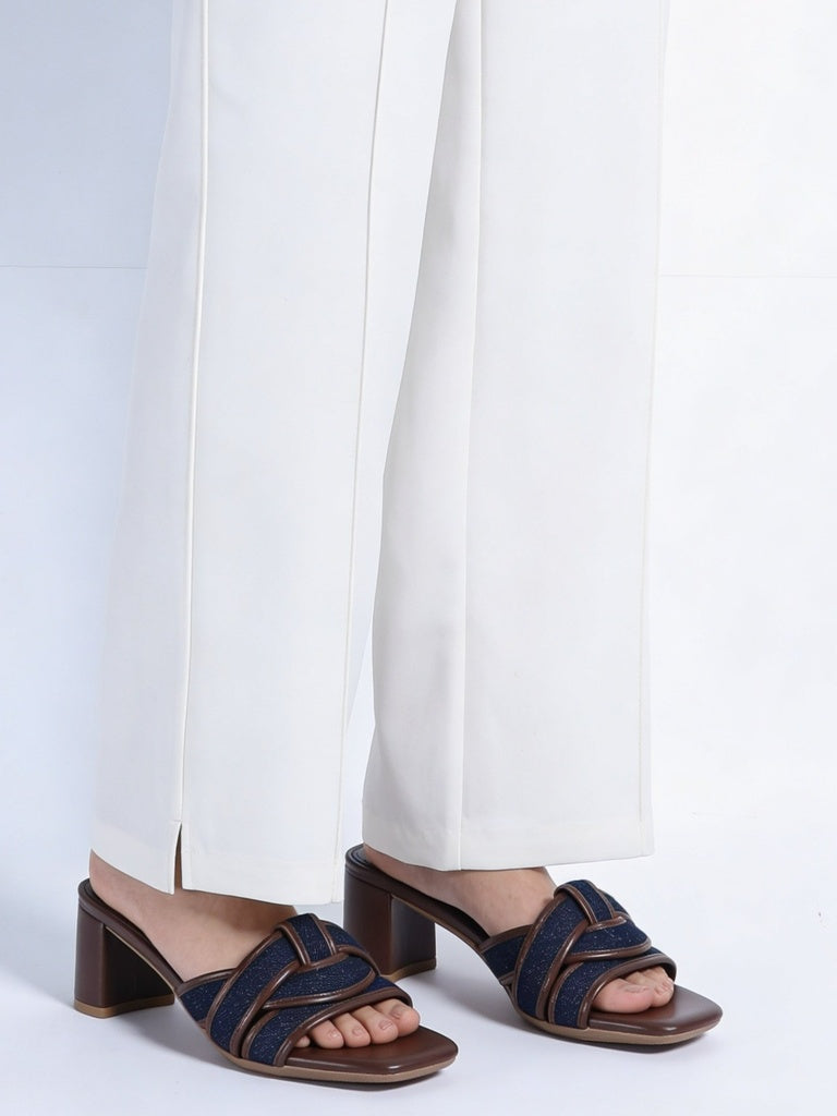 LUNA BLU Dark Blue Denim Heel Mules