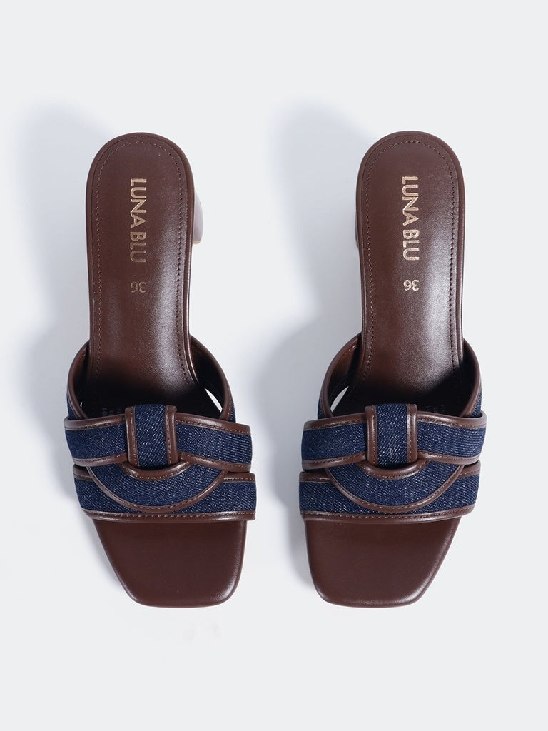 LUNA BLU Dark Blue Denim Heel Mules