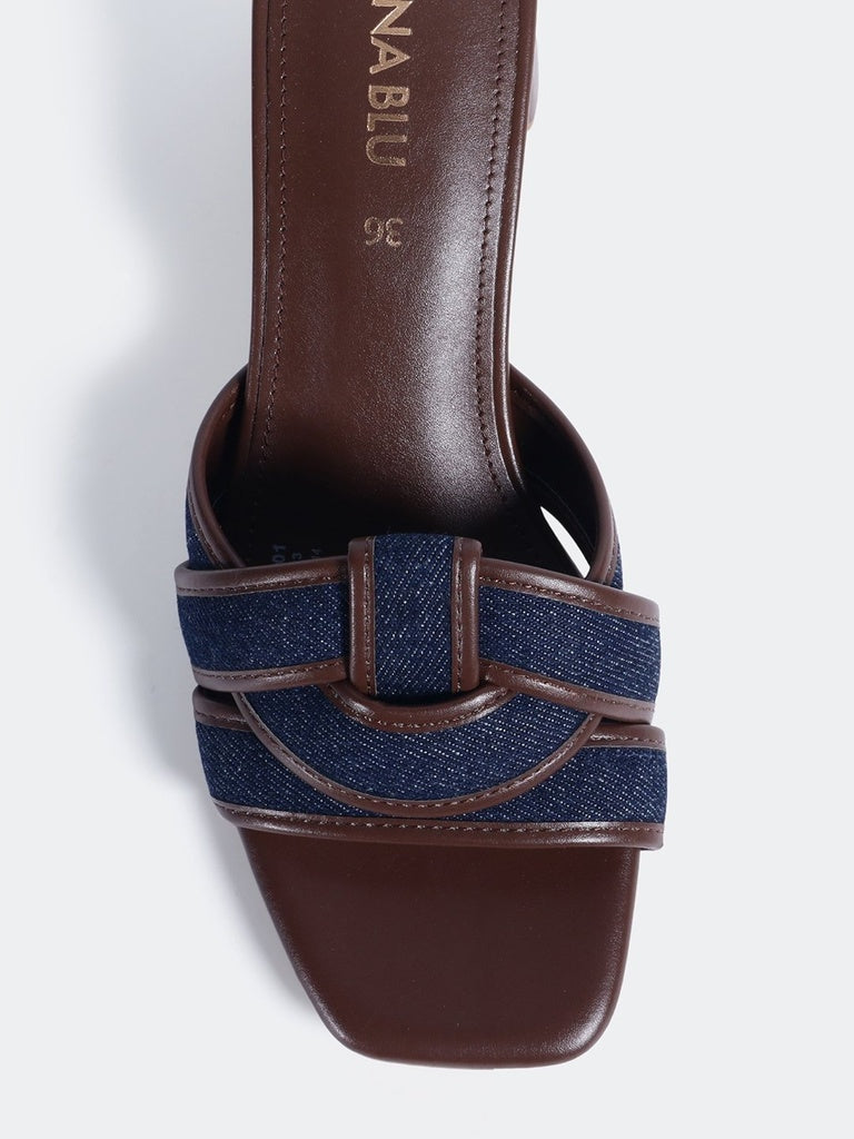 LUNA BLU Dark Blue Denim Heel Mules