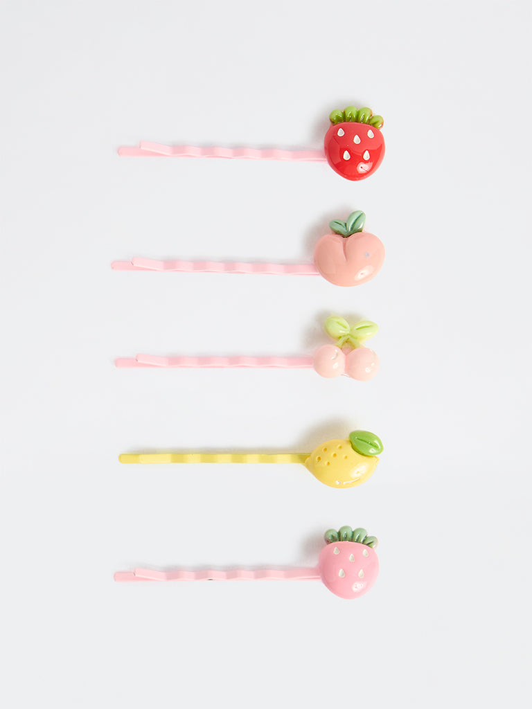 HOP Kids Girls Multi Coloured Berry Applique Bobby Pins - Pack of 5