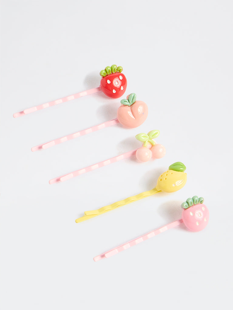 HOP Kids Girls Multi Coloured Berry Applique Bobby Pins - Pack of 5