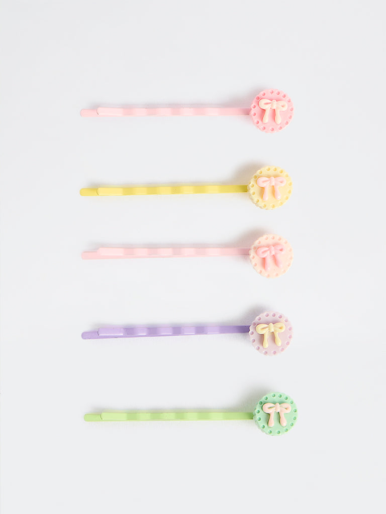 HOP Kids Girls Multi Color Bow-Detail Bobby Pins - Pack of 5