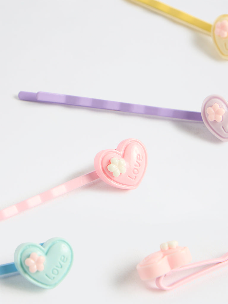 HOP Kids Girls Multicolour Heart Bobby Pins - Pack of 5
