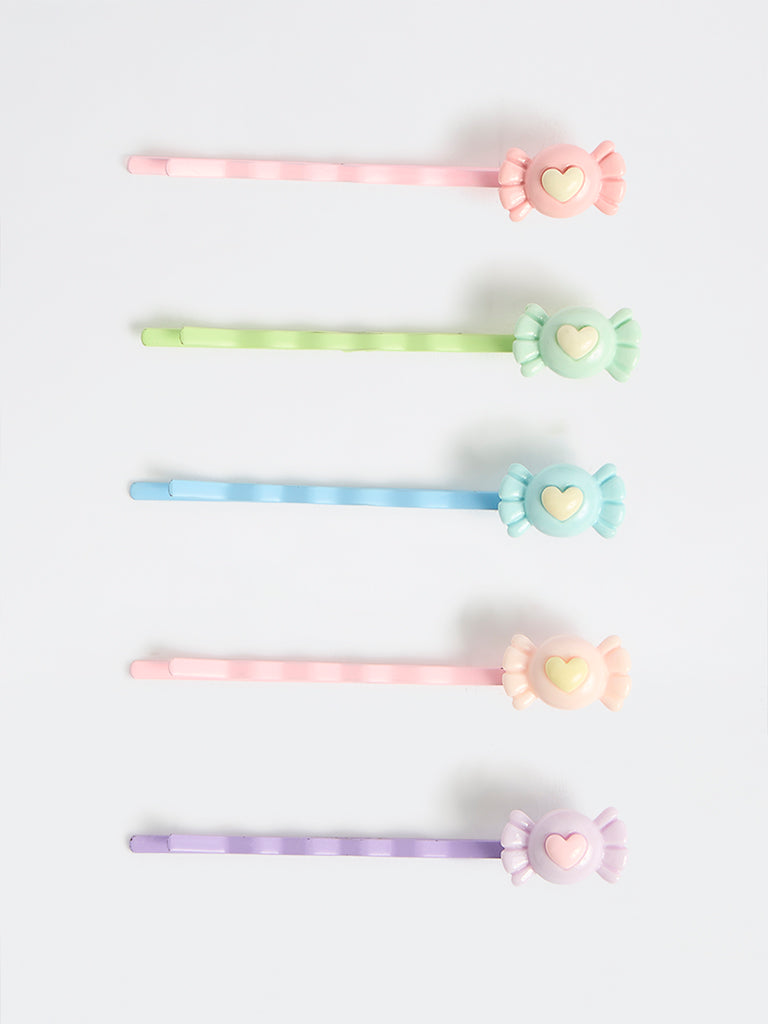 HOP Kids Girls Multi Coloured Toffee Applique Bobby Pins - Pack of 5
