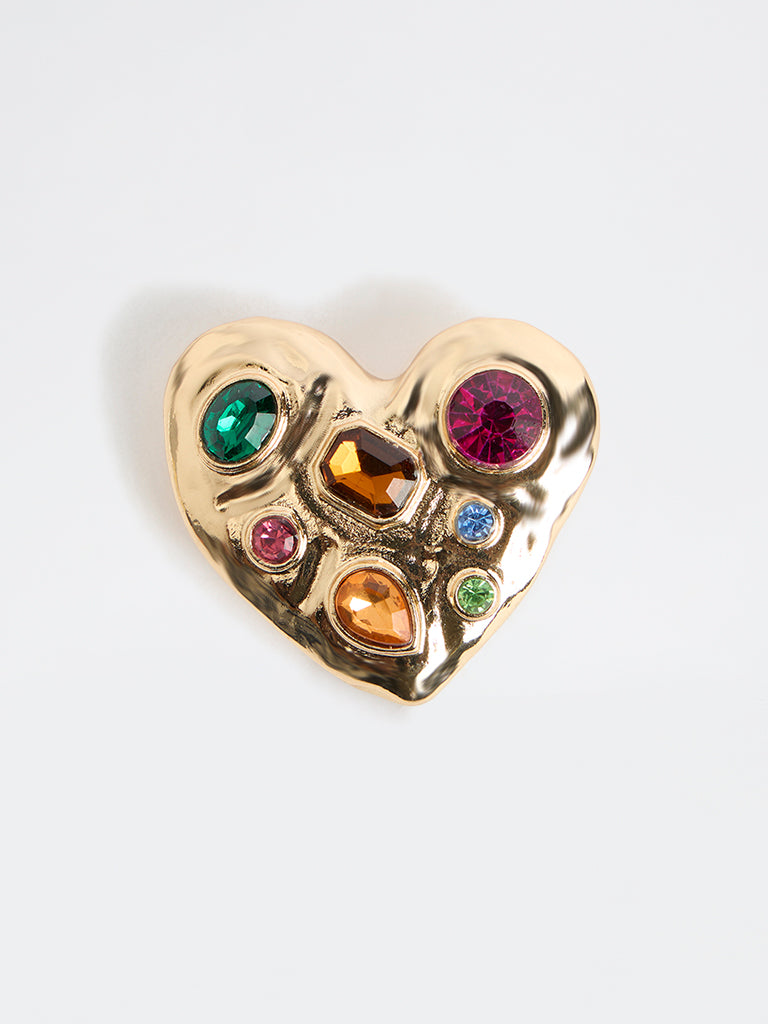 Westside Accessories Gold Embellished Heart Brooch