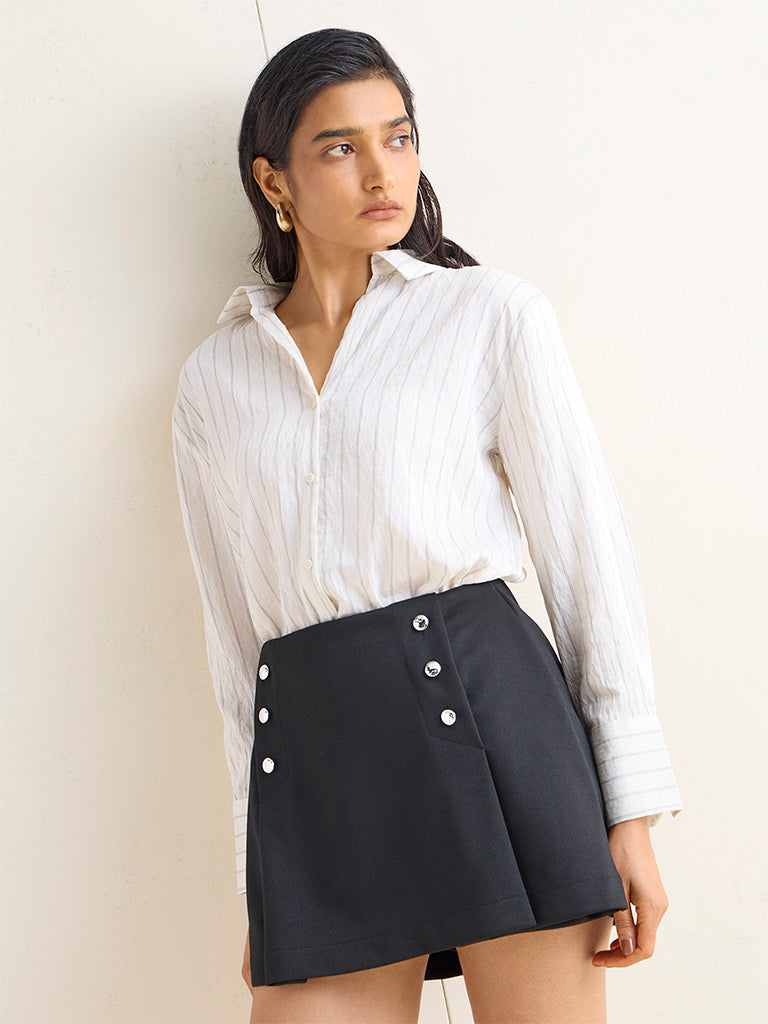 Wardrobe Ivory Striped Linen-Blend Shirt