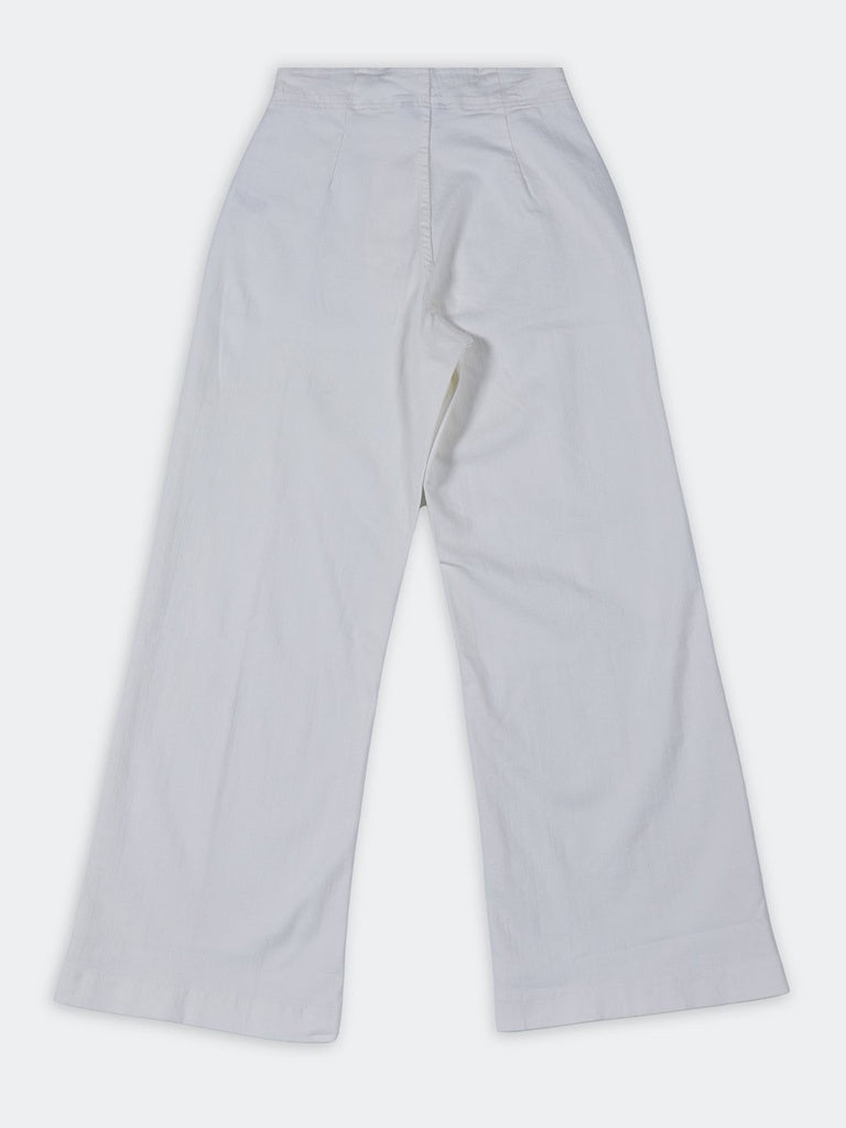 Wardrobe White Solid High-Rise Cotton-Blend Trousers