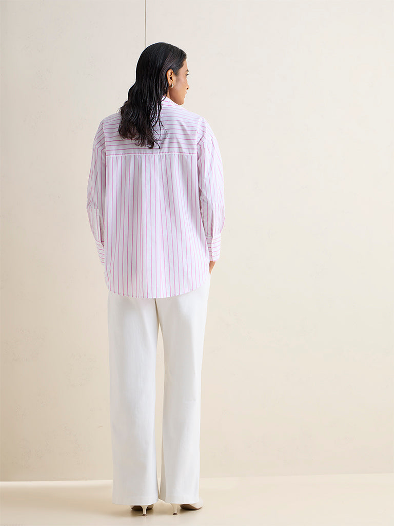 Wardrobe White Solid High-Rise Cotton-Blend Trousers
