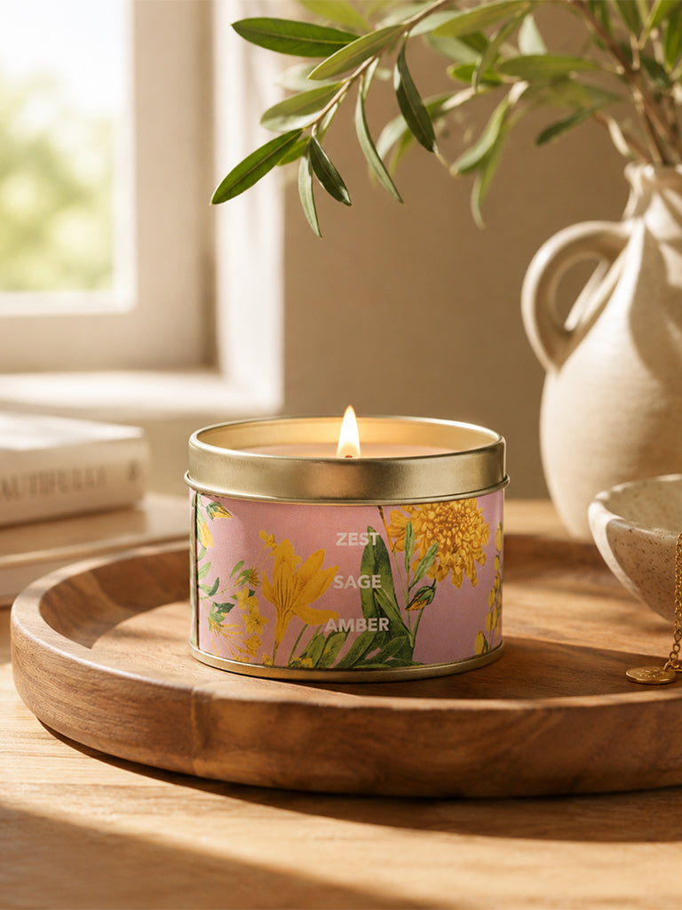 Westside Home Pink Zest, Sage and Amber Scented Tin Candle