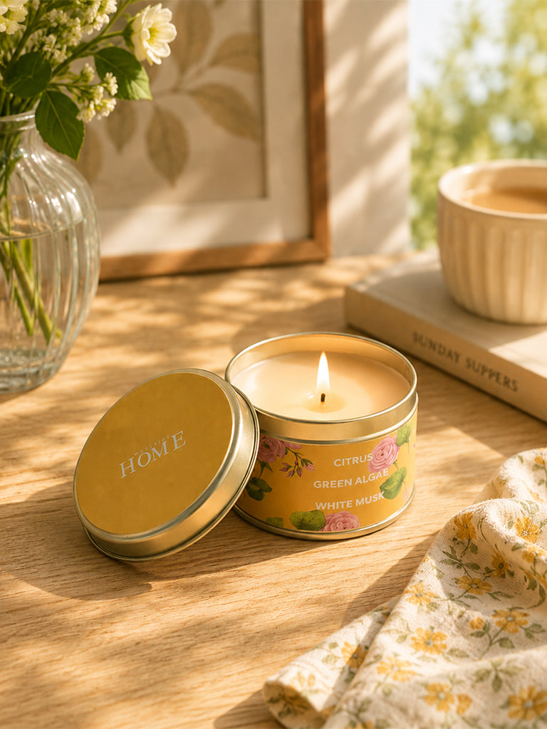 Westside Home Yellow Citrus, Green Algae and White Musk Scented Tin Candle
