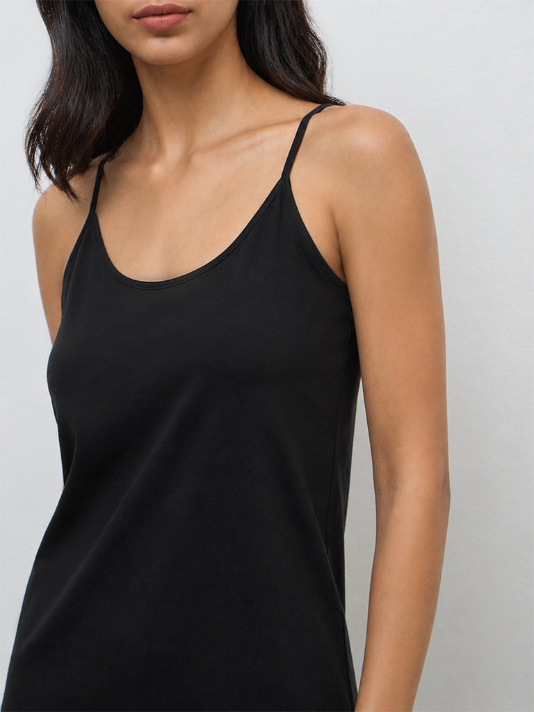 Wunderlove Black Solid Cotton-Blend Slip Dress