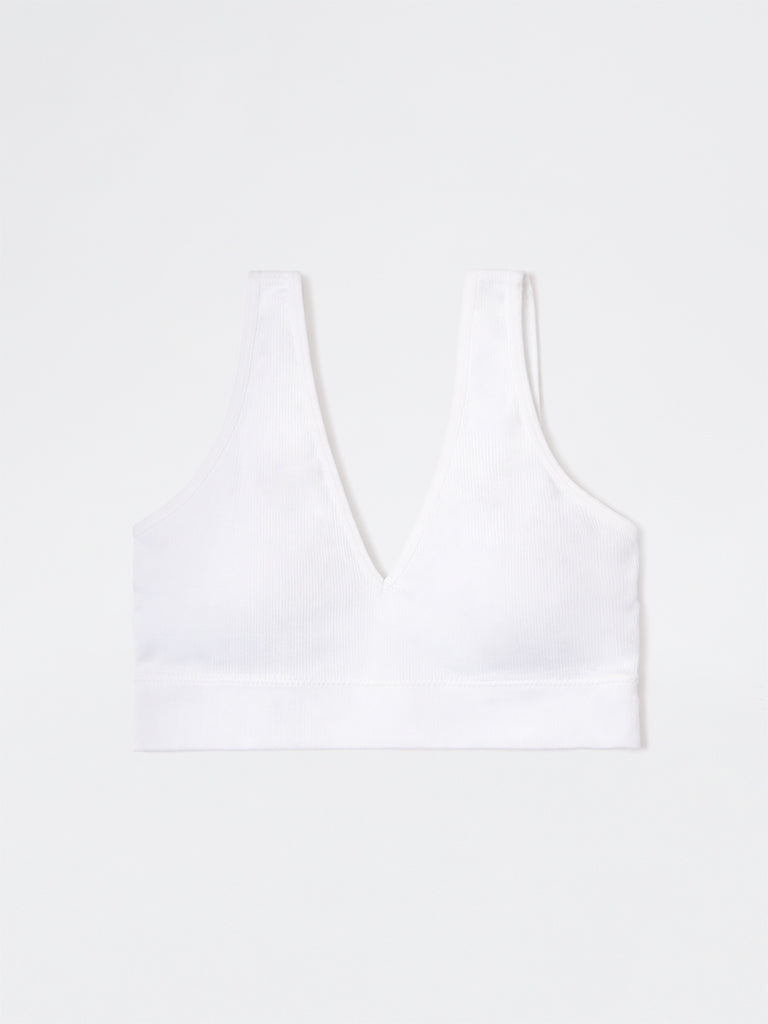 Superstar White Ribbed Padded Bra