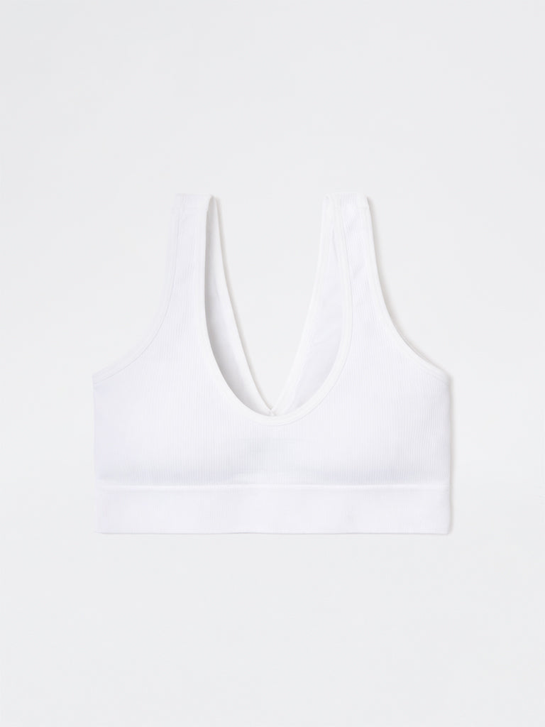 Superstar White Ribbed Padded Bra