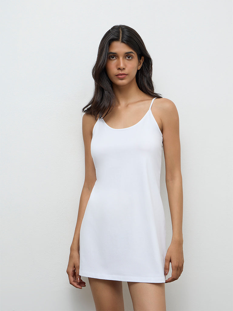 Wunderlove White Solid Cotton-Blend Slip Dress