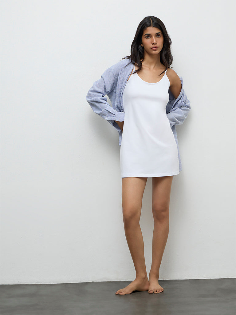 Wunderlove White Solid Cotton-Blend Slip Dress