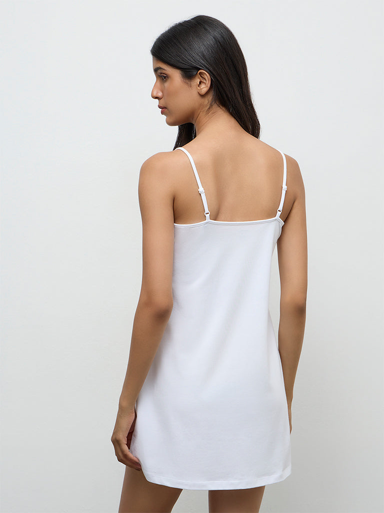 Wunderlove White Solid Cotton-Blend Slip Dress
