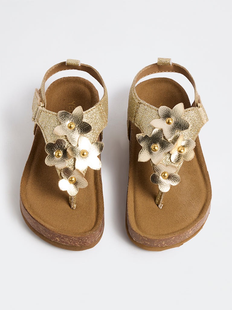 Yellow Gold Thong-Strap Sandals