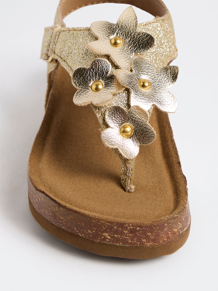 Yellow Gold Thong-Strap Sandals
