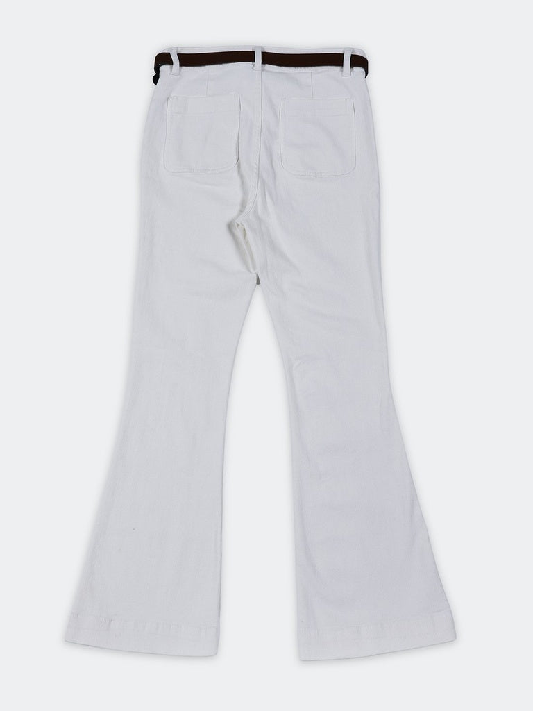 LOV White High-Rise Flared Jeans with Belt