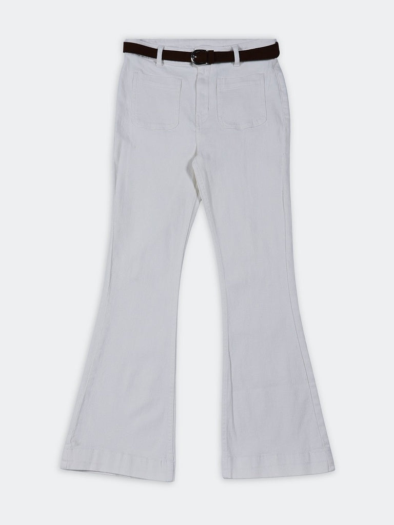 LOV White High-Rise Flared Jeans with Belt