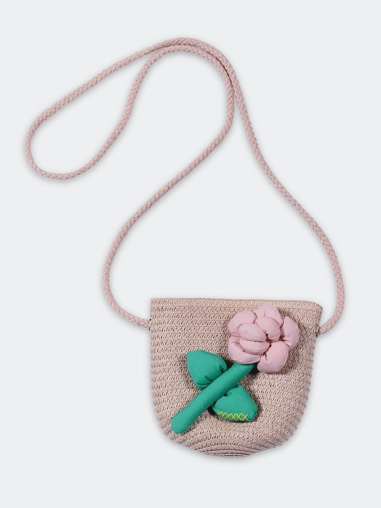 HOP Baby Girls Dusty Pink Flower Detail Sling Bag