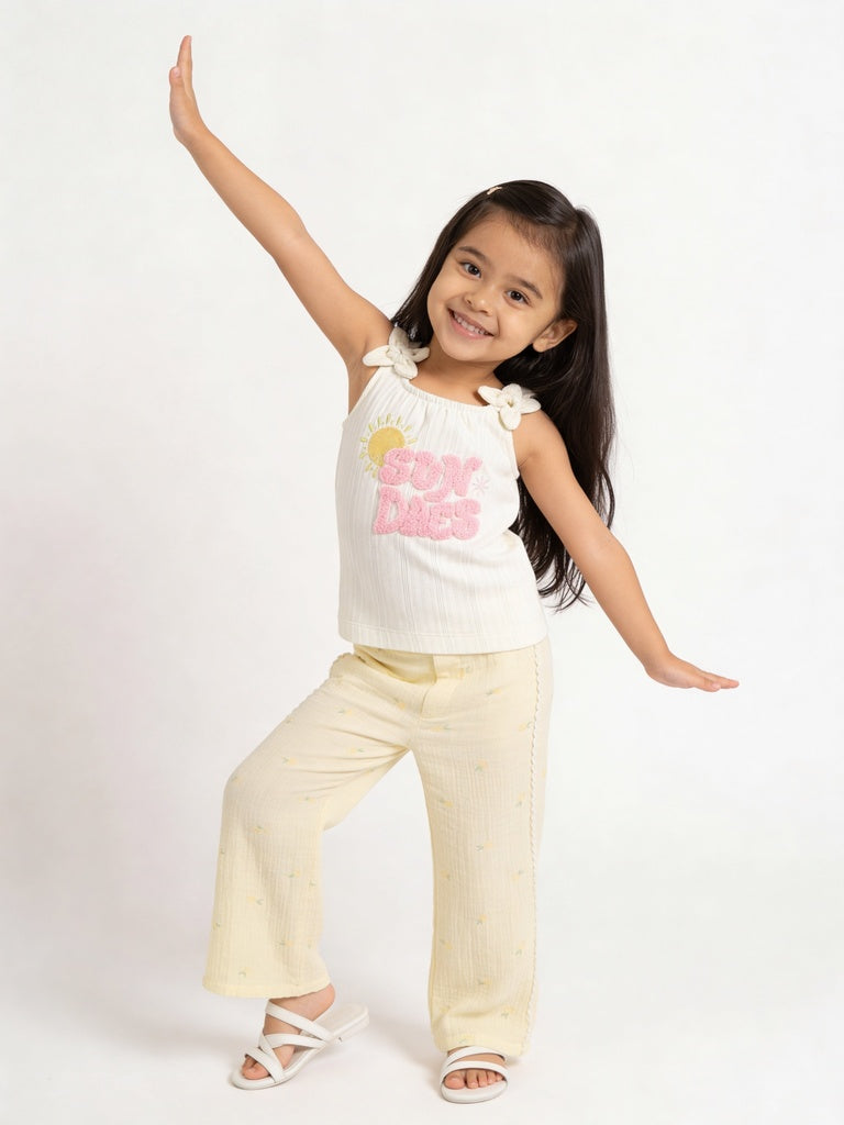 HOP Kids Girls Light Yellow Sun Graphic Cotton Top