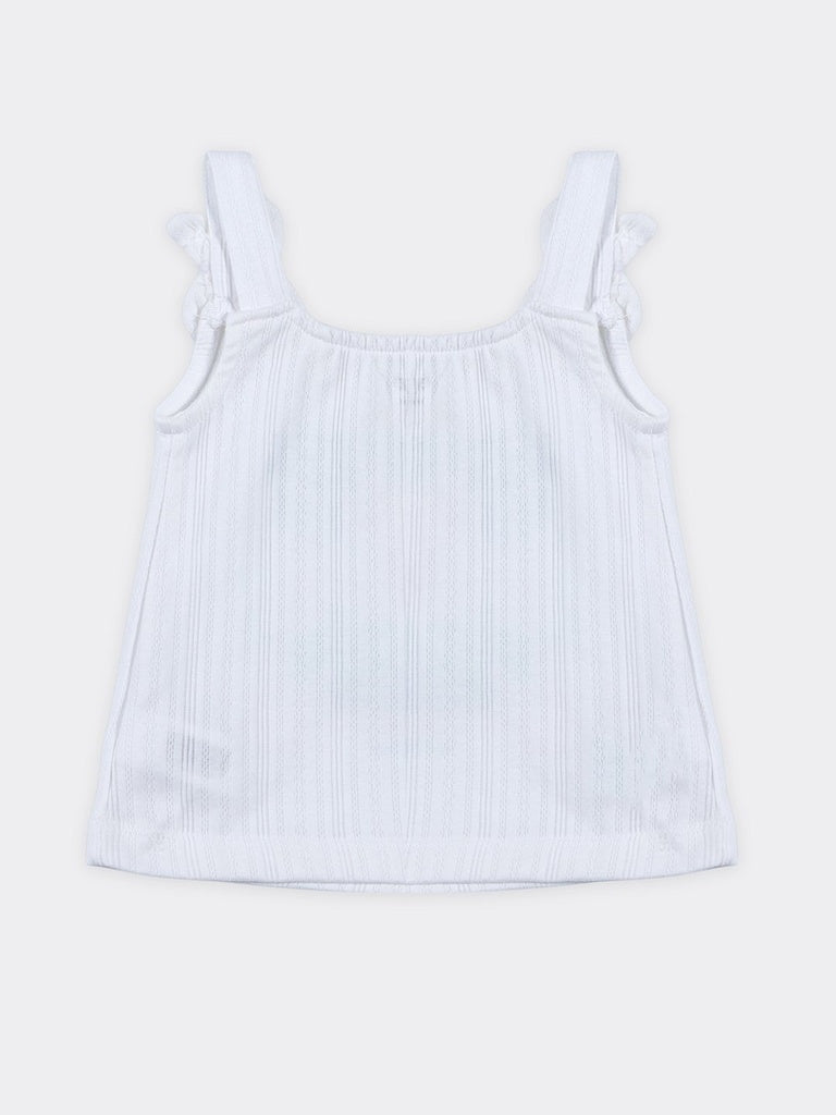 HOP Kids Girls Off-White Ribbed Ruffle Strap Cotton Top