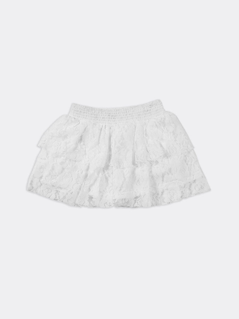 Girls White Solid Nylon Skirt