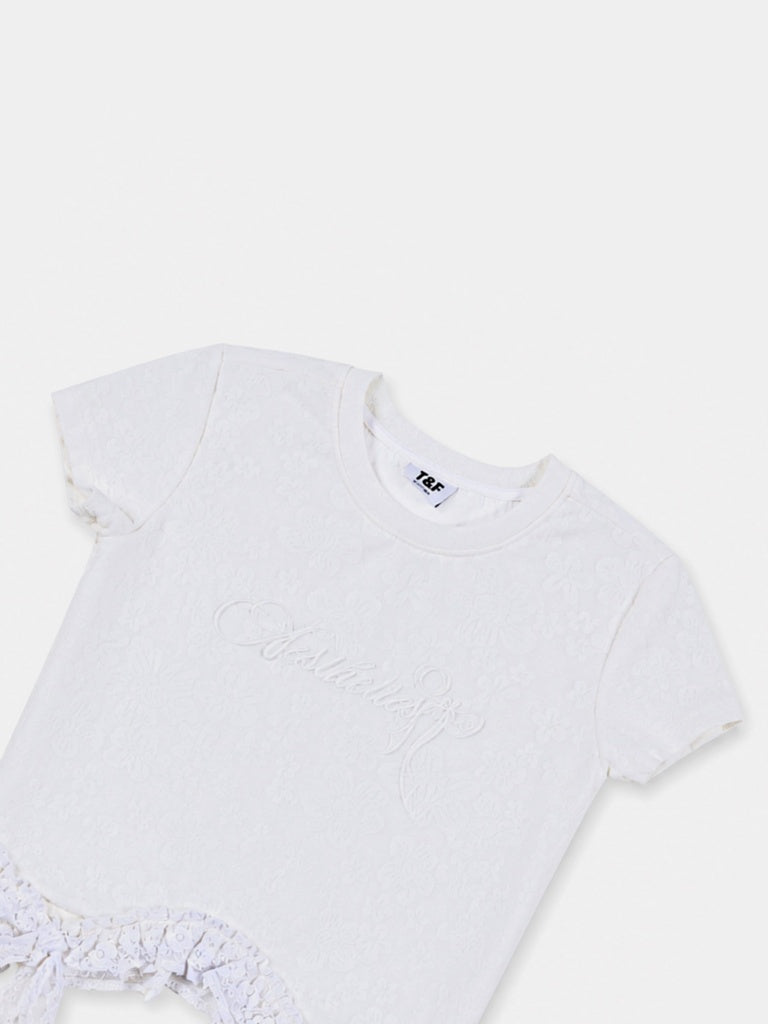 Girls White Lace Hem Tie-Up Top