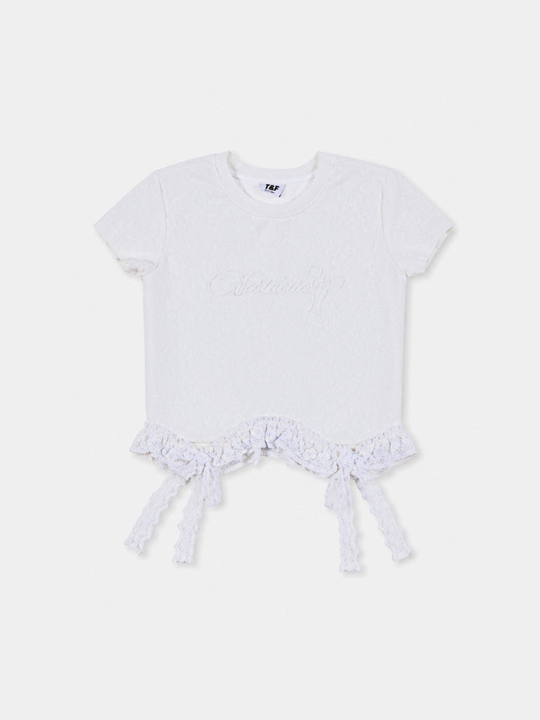 Girls White Lace Hem Tie-Up Top
