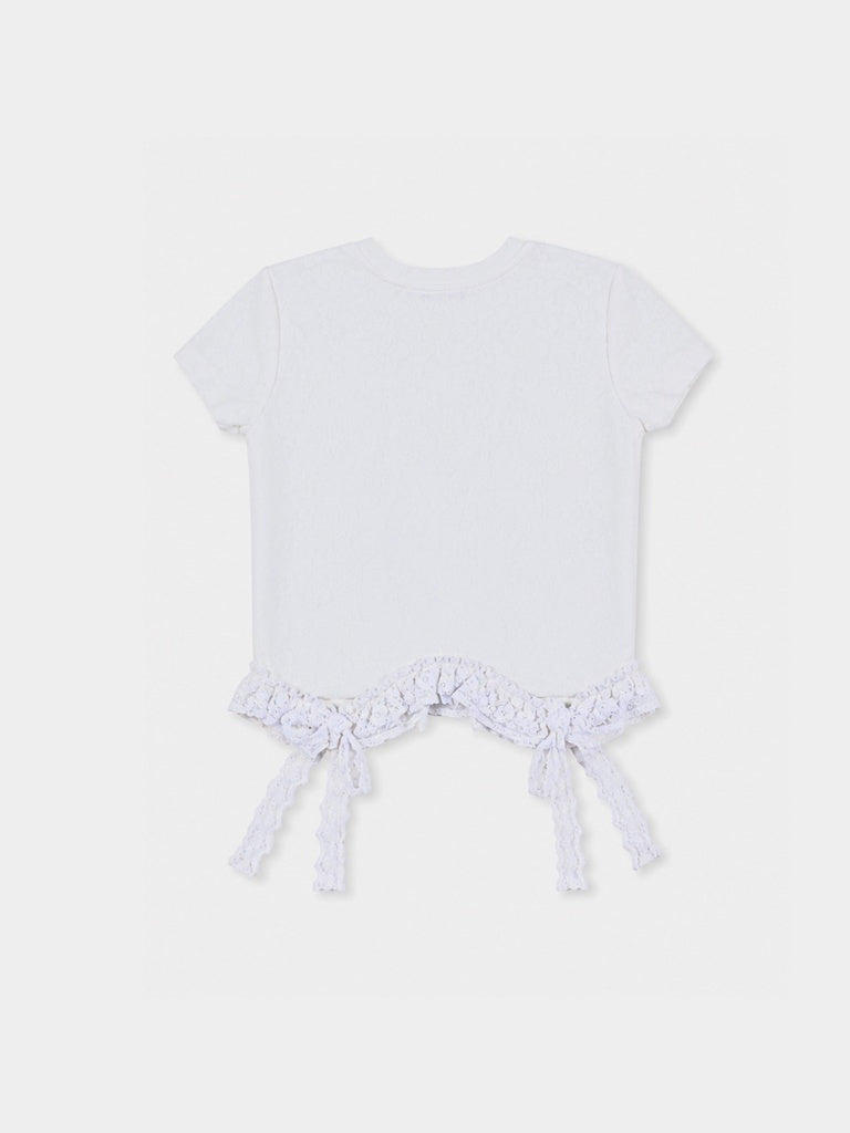 Girls White Lace Hem Tie-Up Top