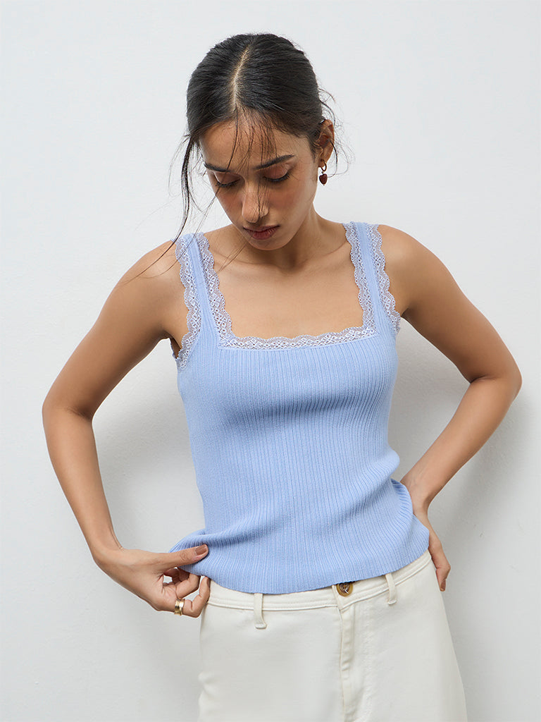 Buy LOV Light Blue Lace-Detailed Top from Westside