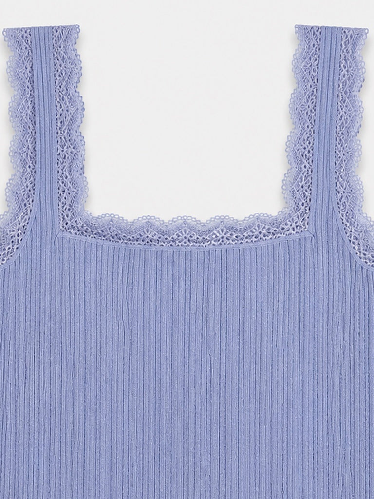 LOV Light Blue Lace-Detailed Top