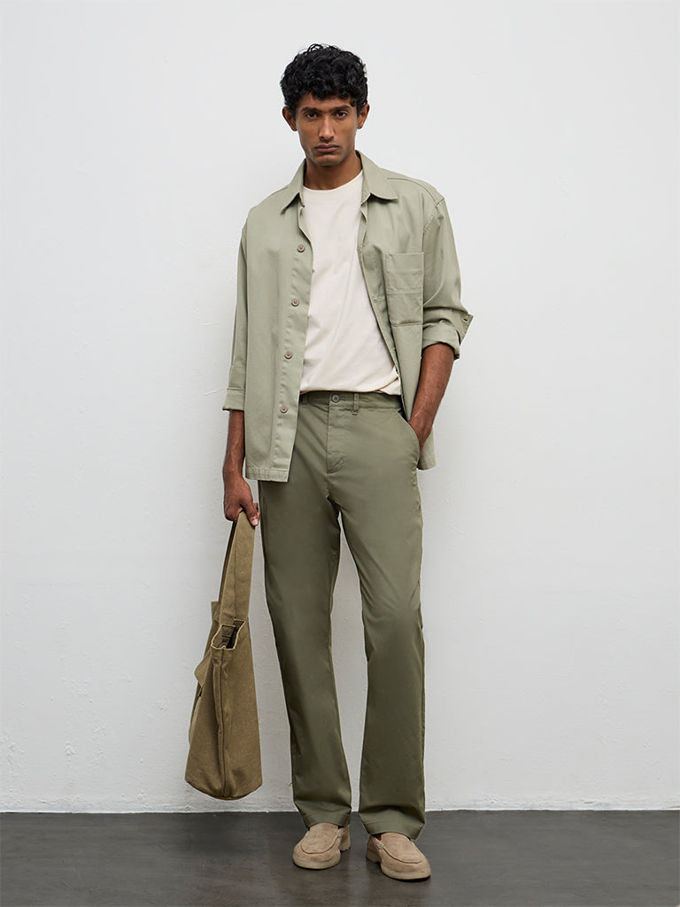 Ascot Sage Relaxed-Fit Mid-Rise Cotton-Blend Trousers