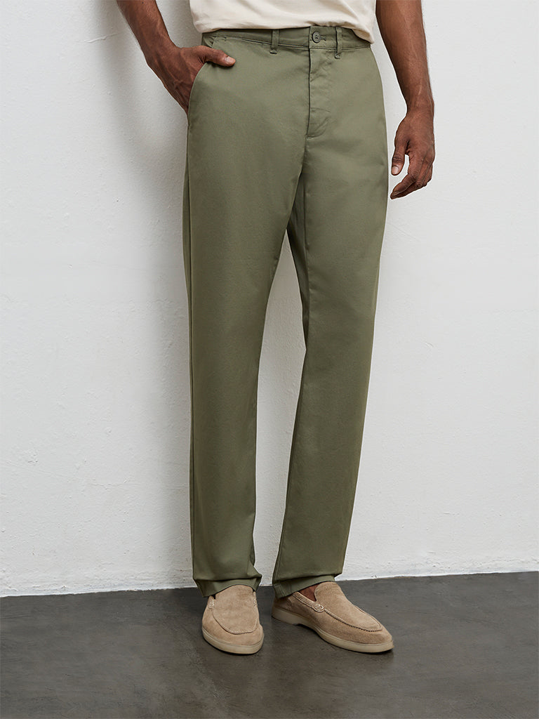 Ascot Sage Relaxed-Fit Mid-Rise Cotton-Blend Trousers