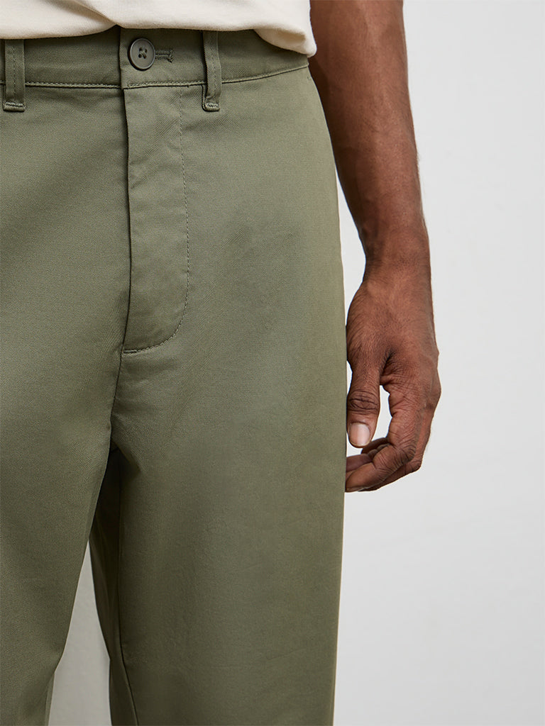 Ascot Sage Relaxed-Fit Mid-Rise Cotton-Blend Trousers
