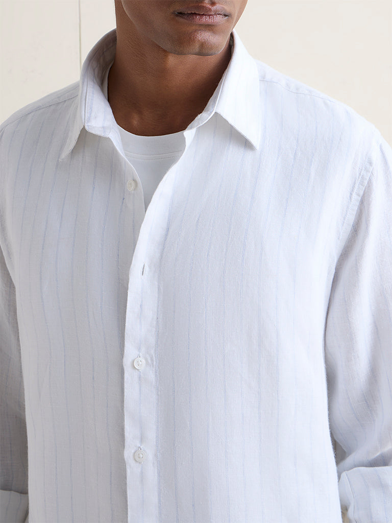 Ascot Off-White Striped Relaxed-Fit Linen Shirt