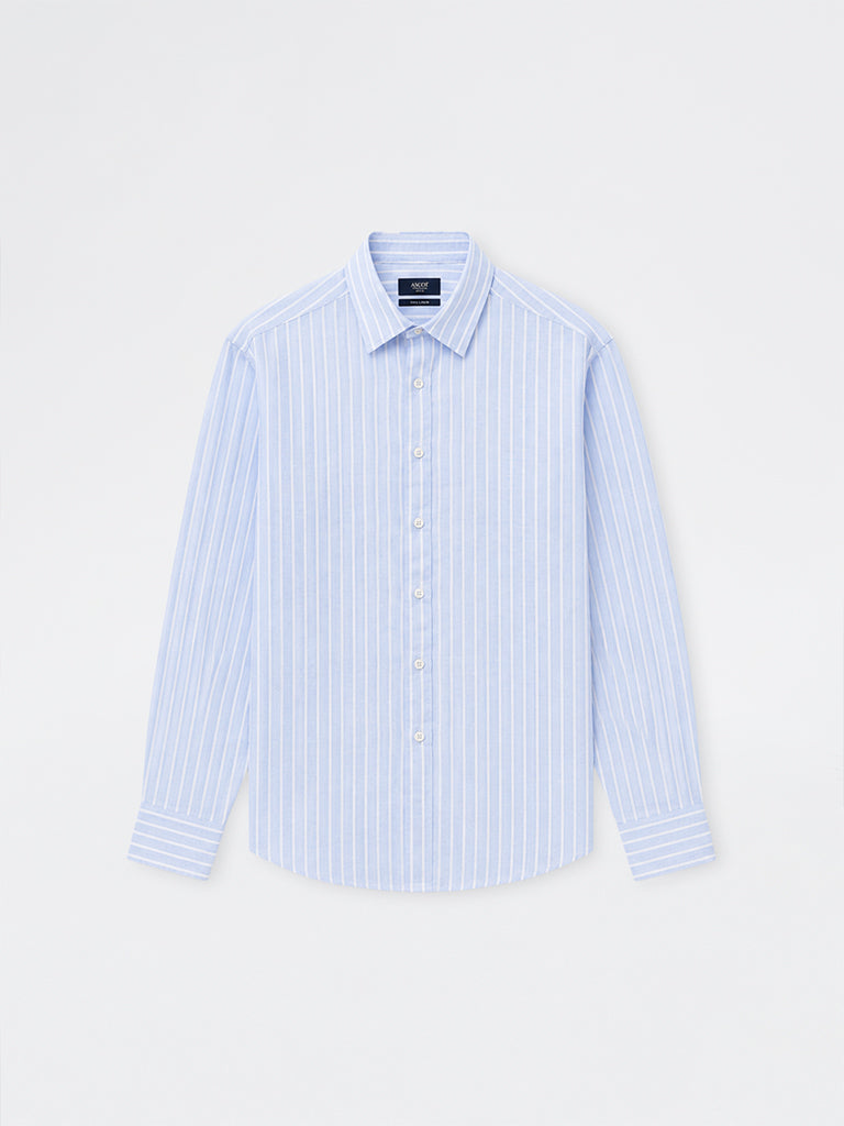 Ascot Light Blue Striped Relaxed-Fit Linen Shirt