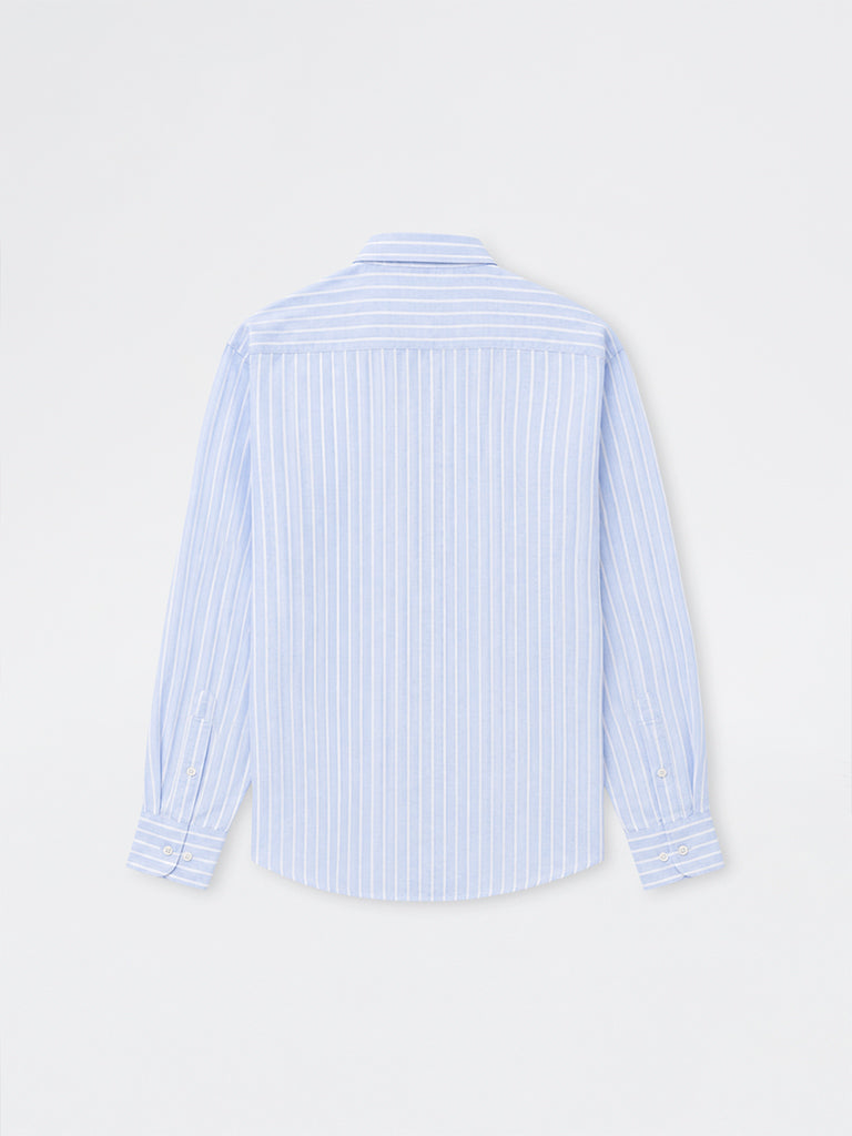 Ascot Light Blue Striped Relaxed-Fit Linen Shirt